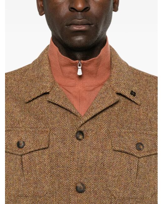 Gran Sasso Brown Herringbone-Pattern Wool Jacket for men
