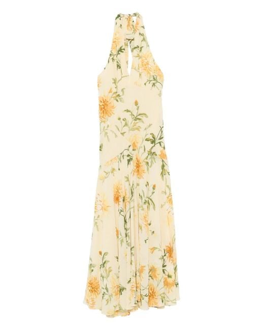 Reformation Metallic Briony Panelled Floral-Print Georgette Midi Dress