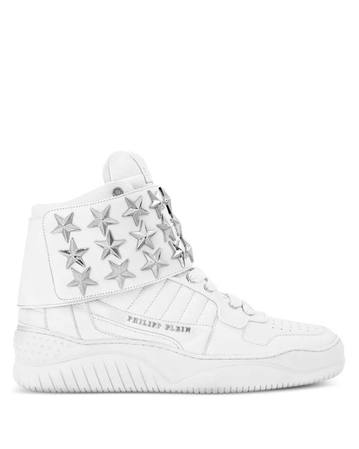 Philipp Plein White 'Thunder Hi-Top Stars Sneakers for men