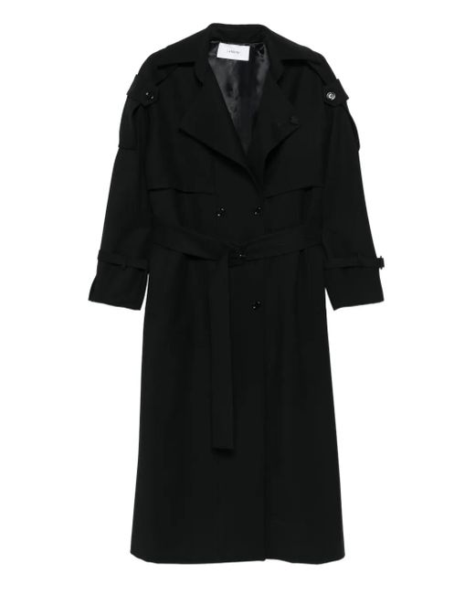 Lardini Black Double-Breasted Belted Trench Coat