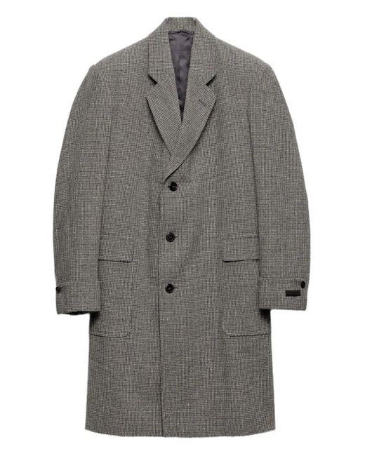 Prada Gray Houndstooth-Check Wool Single-Breasted Coat for men
