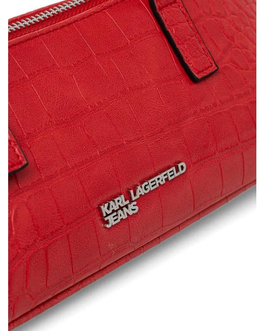 Karl Lagerfeld Red Croc-Effect Logo-Plaque Tote Bag