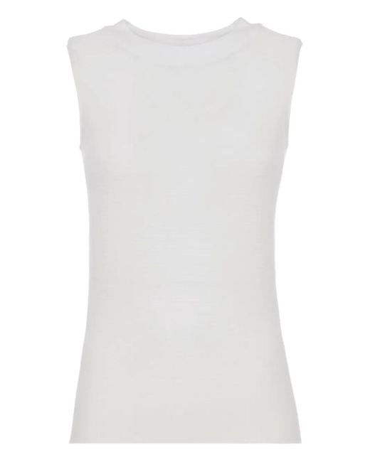 Giorgio Armani White Ribbed Sleeveless Top