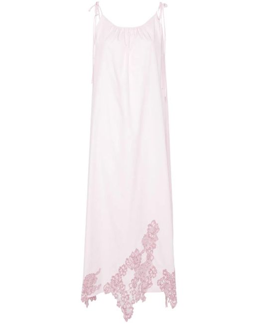 Acne Pink Floral-Lace Detail Poplin Midi Dress