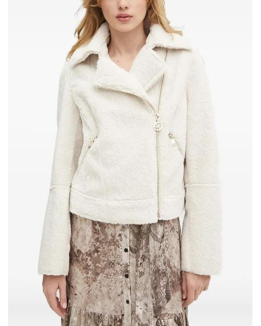 Guess White Asymmetrical-Zip Fleece Jacket
