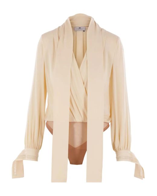 Elisabetta Franchi Tie-cuffs Wrap Bodysuit Natural