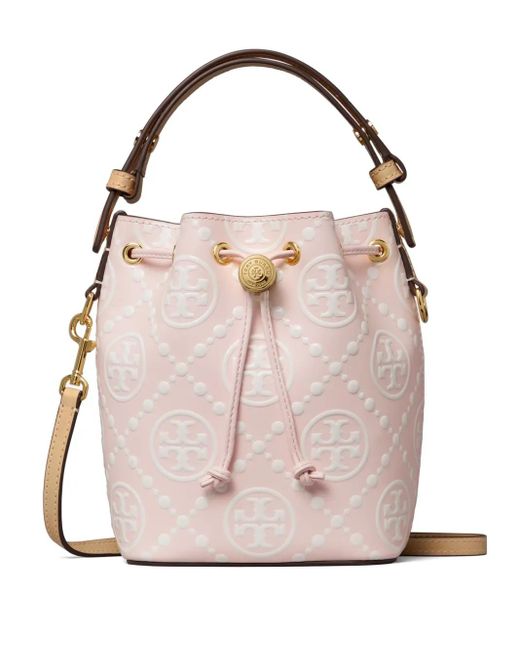 Tory Burch Pink Mini T Monogram Bucket Bag
