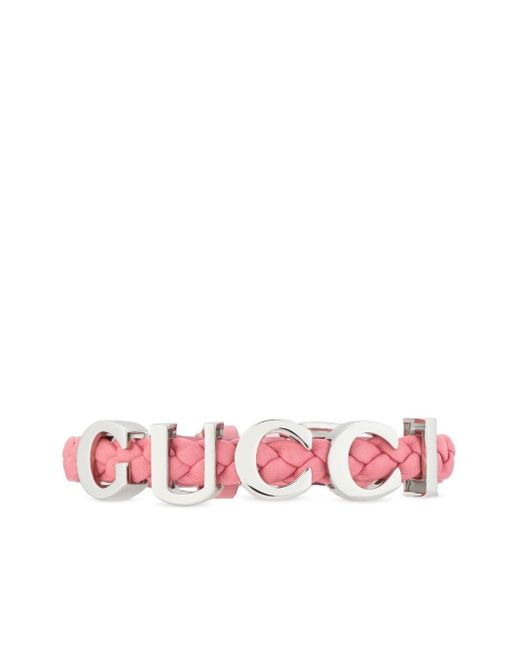 Gucci Pink Logo-lettering Leather Bracelet