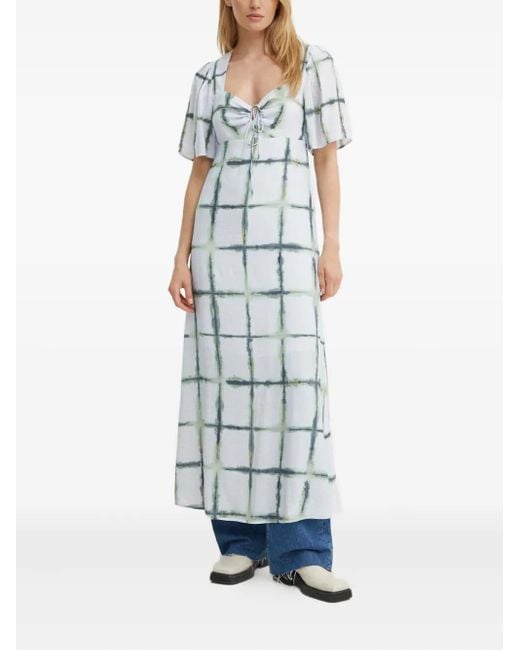 Munthe Blue Grid-Print Maxi Dress
