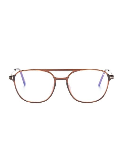 Tom Ford Brown Tortoiseshell-Effect Pilot-Frame Glasses for men