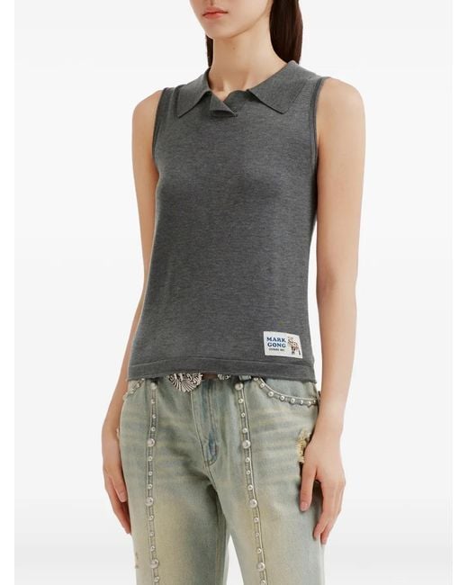 Markgong Gray Long-Sleeved T-Shirt And Polo-Collar Tank Top Set