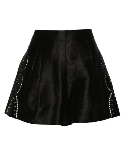 Maje Black Stud-embellished High-waist Shorts
