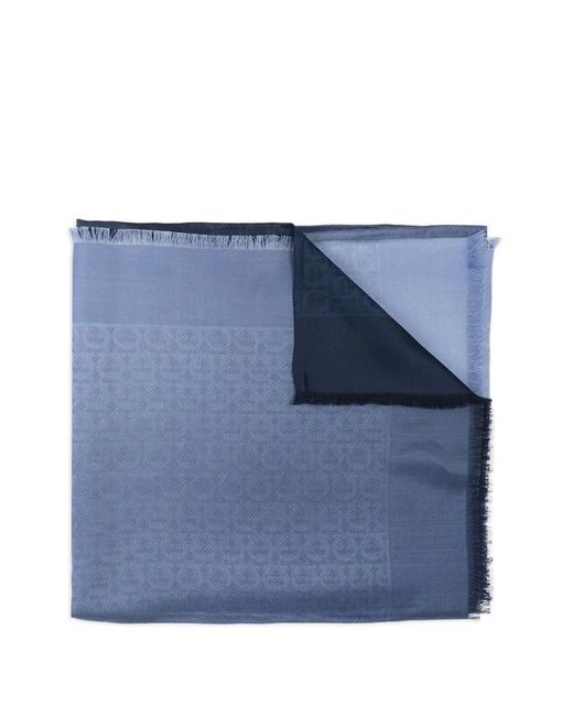 Ferragamo Blue Gancini Jacquard-Pattern Scarf