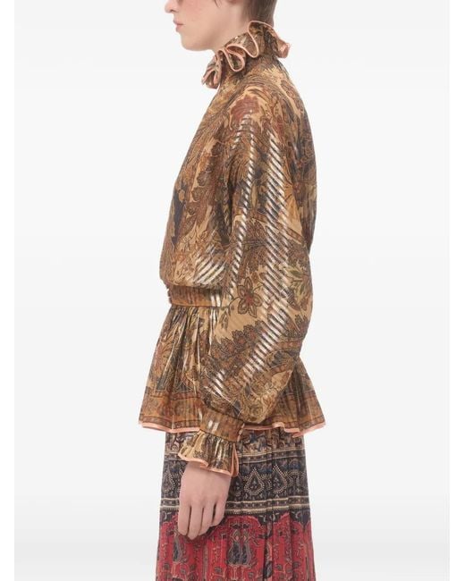 Valentino Garavani Natural Pekin Cashmere Voyage Imaginaire-Print Blouse
