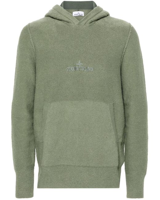 Stone Island Green Logo-embroidered Knitted Hoodie for men