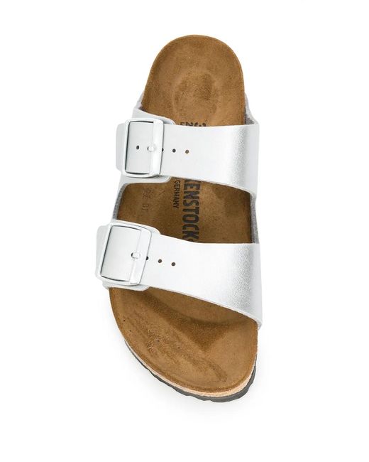 Birkenstock White Airzona Birko Flor Leather Sandals