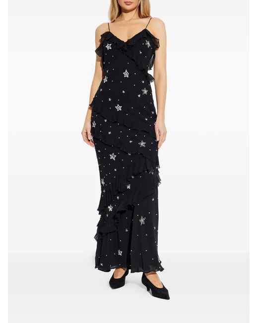 Active Star Rialto LoveShackFancy Rialto Ruffled Star-Embellished Maxi Dress in Black | Lyst