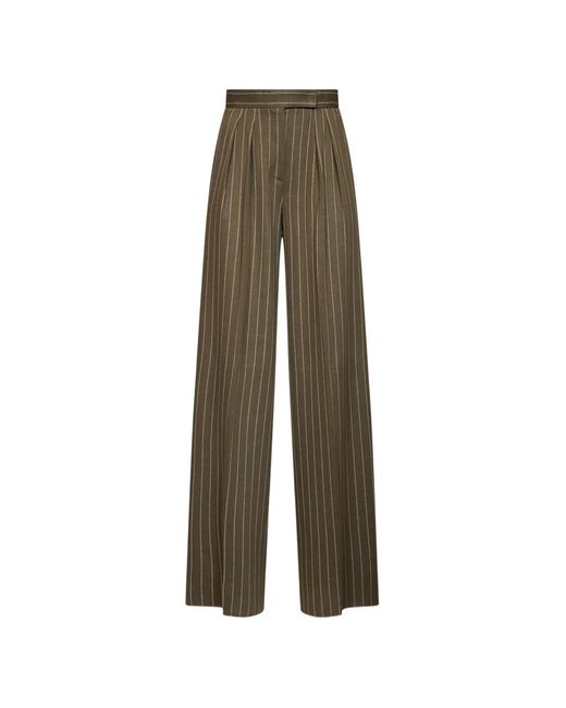 Max Mara Natural High-Waist Wide-Leg Pinstripe Trousers