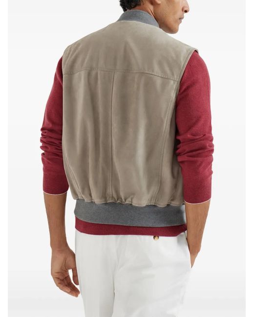 Brunello Cucinelli Gray Sleeveless Leather Jacket for men
