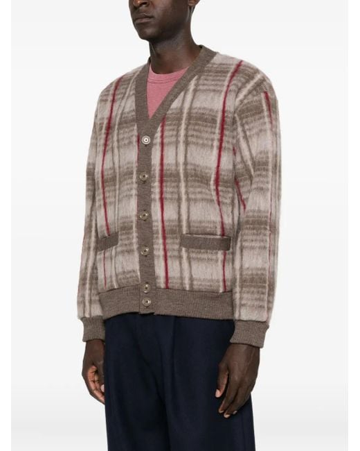 Aspesi Brown Checked Wool Cardigan for men