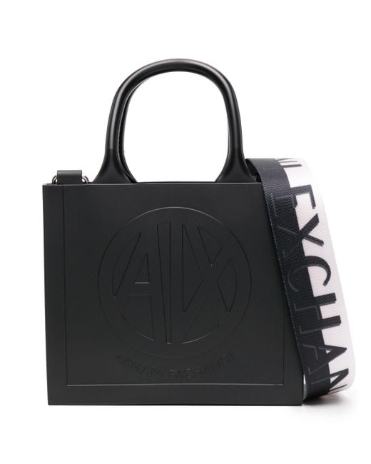 トートバッグ Giorgio Armani Black Bovine Leather Handbag ARMANI EXCHANGE Logo-Embossed Tote Bag in Black | Lyst
