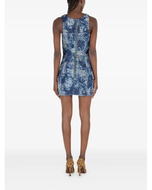 Roberto Cavalli Blue Lace-Up Denim Dress