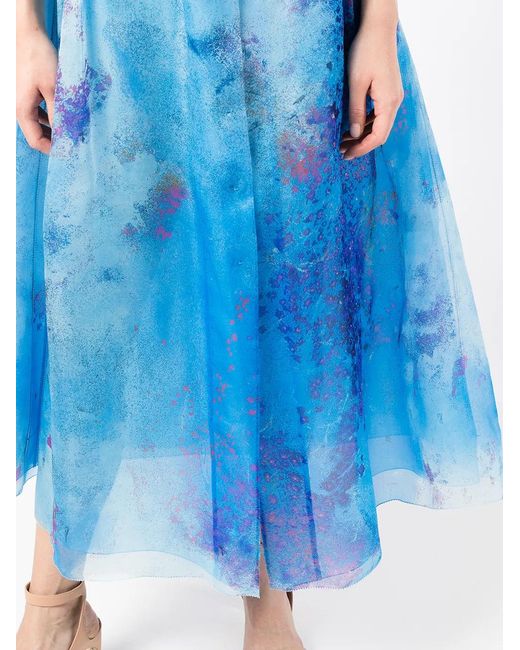 Shiatzy Chen Blue Printed Silk Dress
