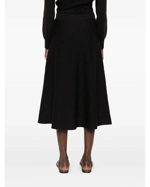 P.A.R.O.S.H. Black Elastic-waist Flared Midi Skirt