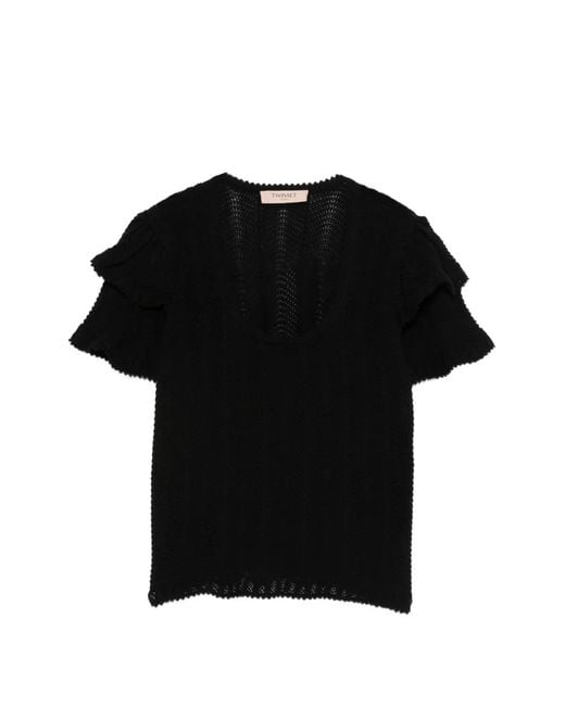 Twinset Black Fitted Jumper With Ruffles