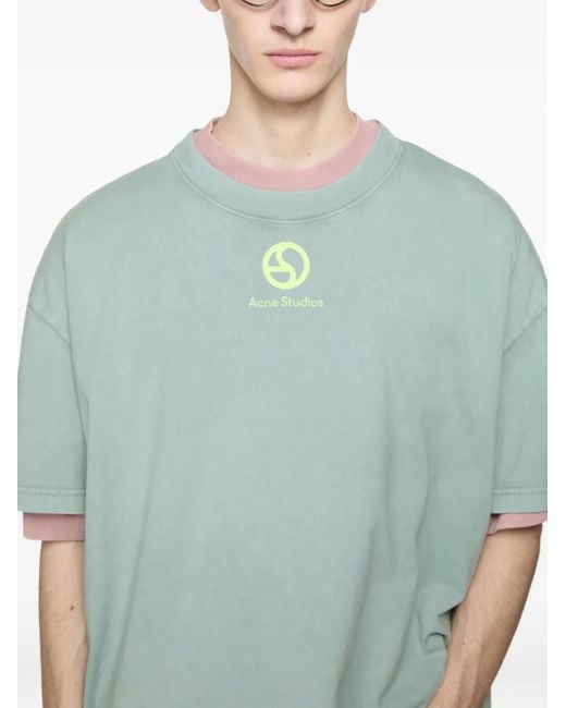 Acne Green Logo-Print Organic-Cotton T-Shirt