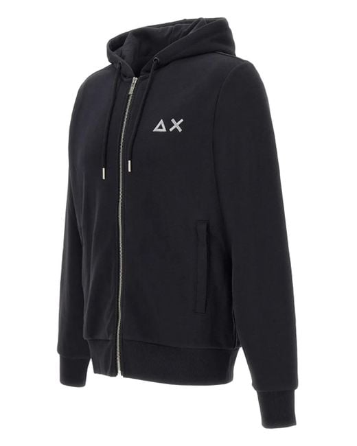 Sun 68 Blue Drawstring Zip Cotton Hoodie for men