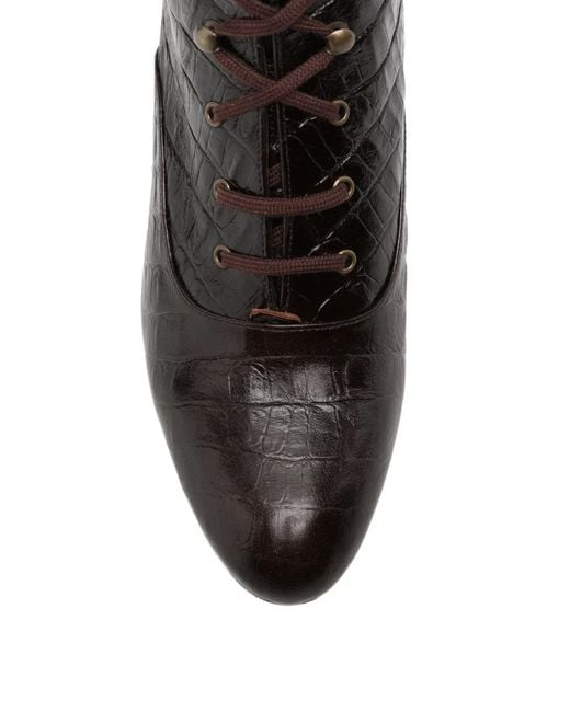 Chie Mihara Black Schnürstiefel Mit Kroko-Effekt