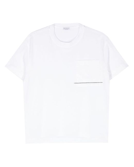Camiseta con detalle de cuentas Brunello Cucinelli de color White