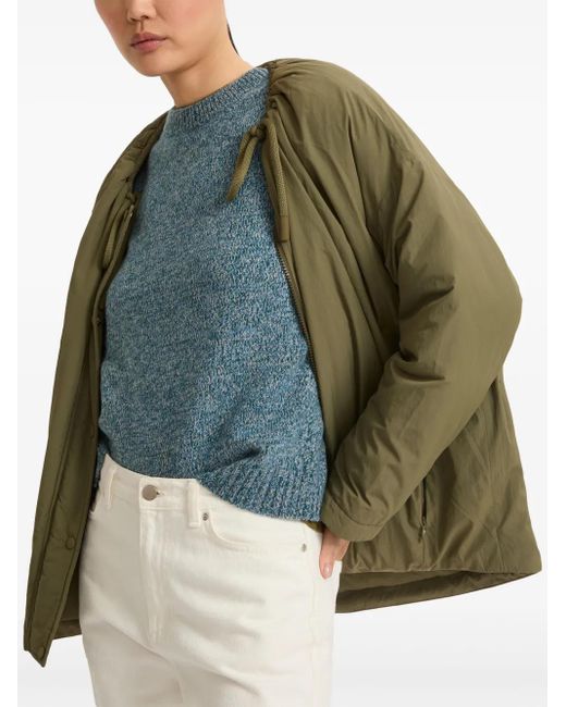 Yves Salomon Green Drawstring-Neck Down Jacket