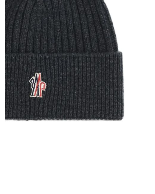 Moncler Gerippte Beanie Logo-Patch in Blue für Herren