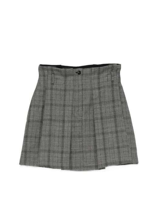 Tela Gray Check-Pattern Pleated Mini Skirt