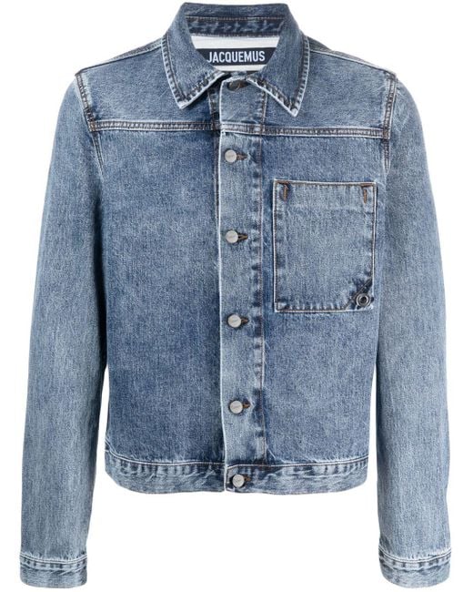 Jacquemus Blue Stonewashed Denim Collar Button Jacket for men