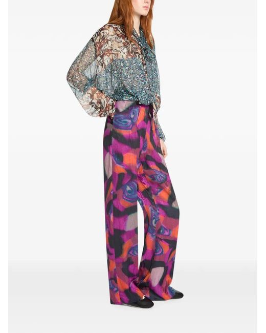 Dries Van Noten Purple Elasticated Moiré Pants