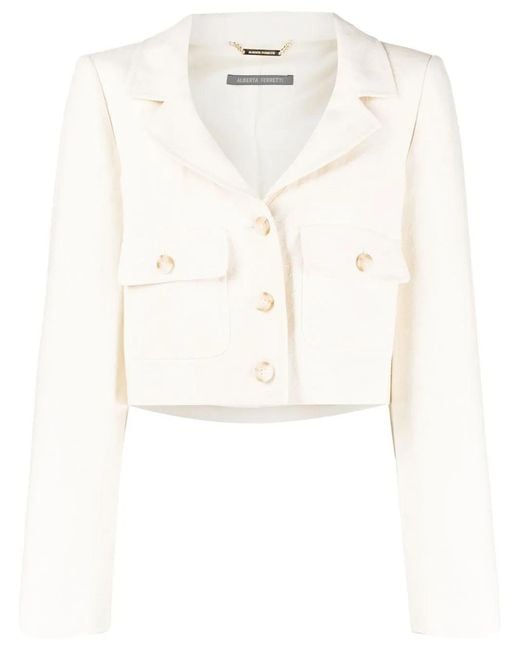 Alberta Ferretti White Single-Breasted Cropped Blazer