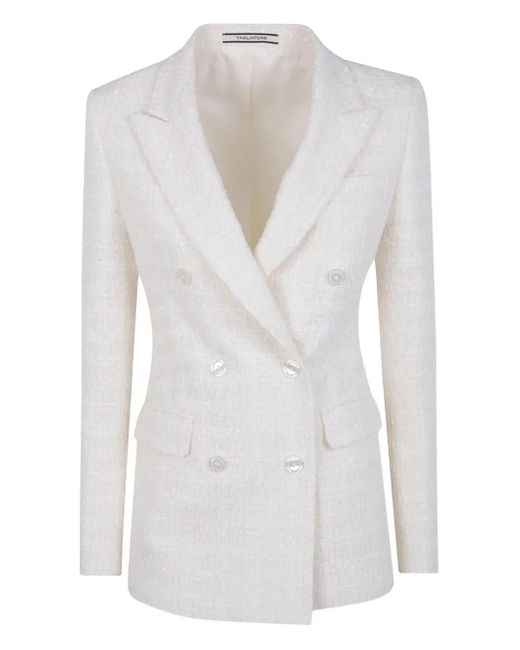 Tagliatore White Tweed Double-Breasted Jacket