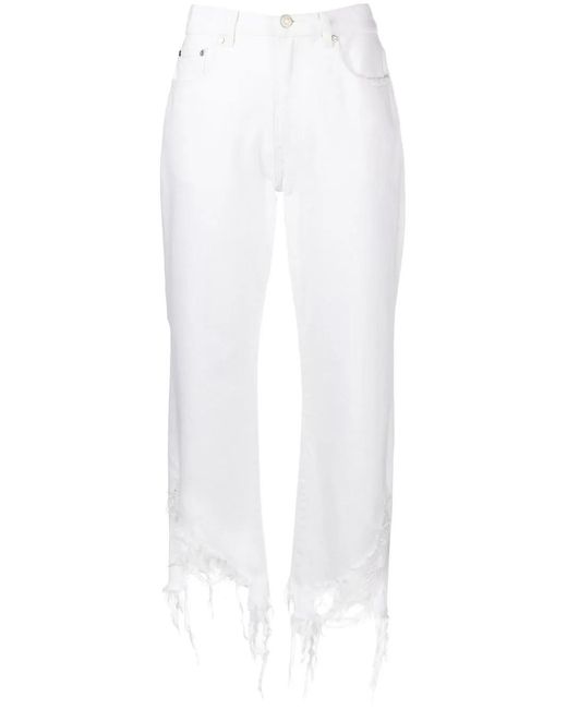Stella McCartney White Distressed Straight-Leg Jeans