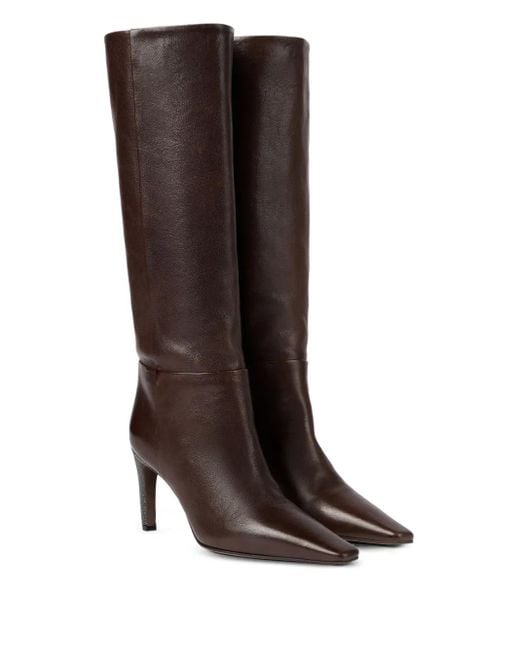 Brunello Cucinelli Brown 80Mm Pointed Heel Leather Boots