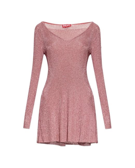 DIESEL Pink M-Dalila V-Neck Long-Sleeved Mini Dress