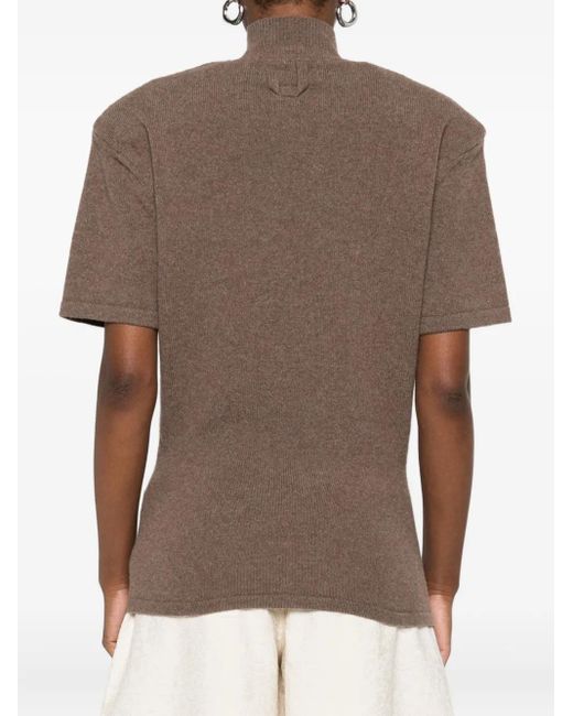 Jacquemus Truien & Vesten ,Bruin ,Wol Bruine Mock Neck Sweater Korte Mouwen in het Brown