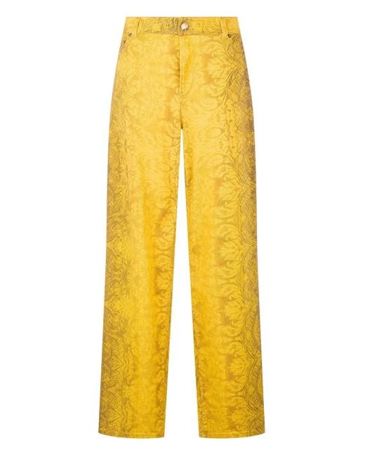 Roberto Cavalli Yellow Brocade-Print Straight-Leg Jeans