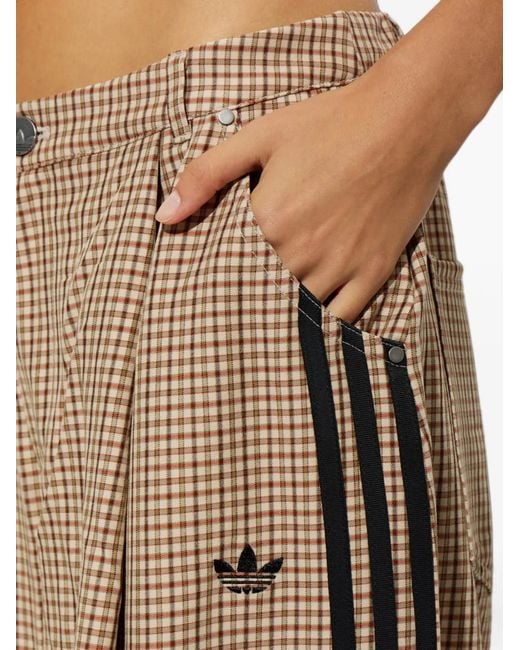 Adidas Natural Long Check-Pattern Side-Stripe Trousers