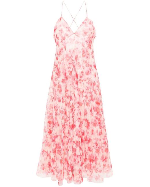 Philosophy Di Lorenzo Serafini Pink Floral-print Tulle Midi Dress