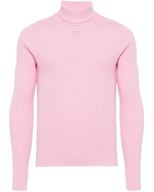 Courreges Gerippter Pullover mit Logo-Applikation in Pink für Herren