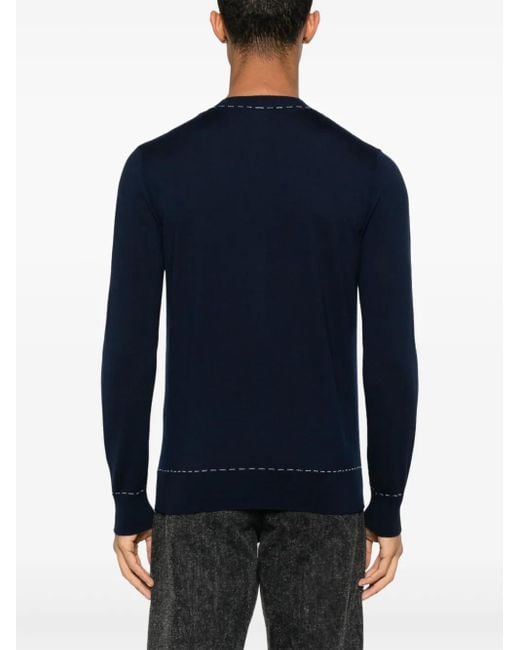 Eleventy Blue Decorative-Stitching Sweater for men