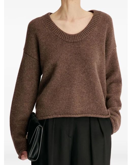 Loulou de Saison Brown Derry Lds U-Neck Cashmere Sweater
